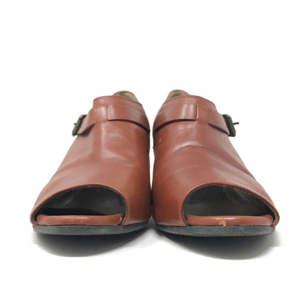 Anyi Lu Melanie Bootie Womens Size 10 / 40 Rust‎ Brown Leather Peep Toe Wedge - Picture 2 of 9